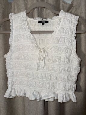 PAIGE White Smocked Ruffle Camisole with Tie Front